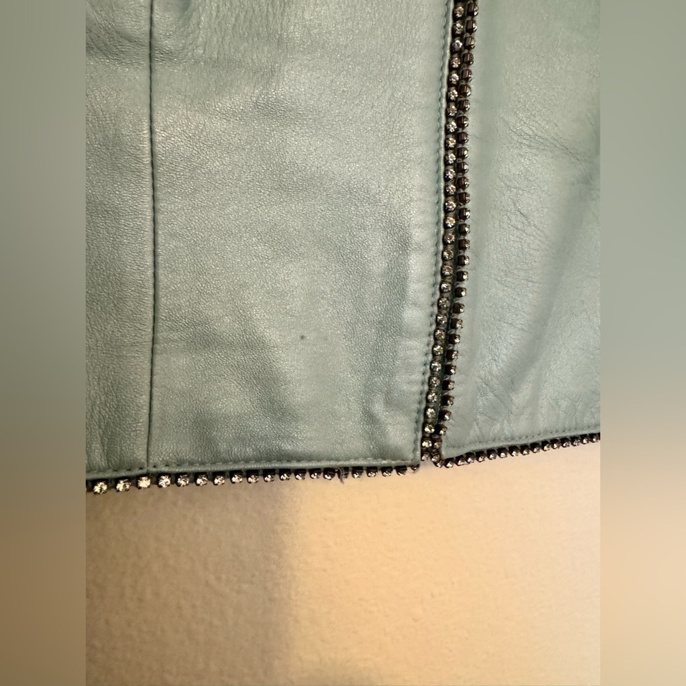 VTG Michael Hoban North Beach Leather Corset Top Crop Tank Blue Rhinestone 8 EUC - Picture 6 of 10